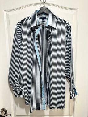 Paul Frederick Men’s Striped Long Sleeve 100% Cotton Dress Shirt, Size 15.5-32